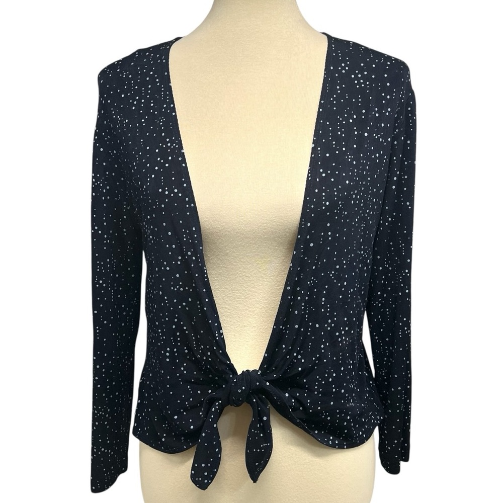 Chico’s Additions 3 Piece Slinky Navy Blue Dot Tank Skirt & Tie Waist Jacket 4/6 - Picture 8 of 16